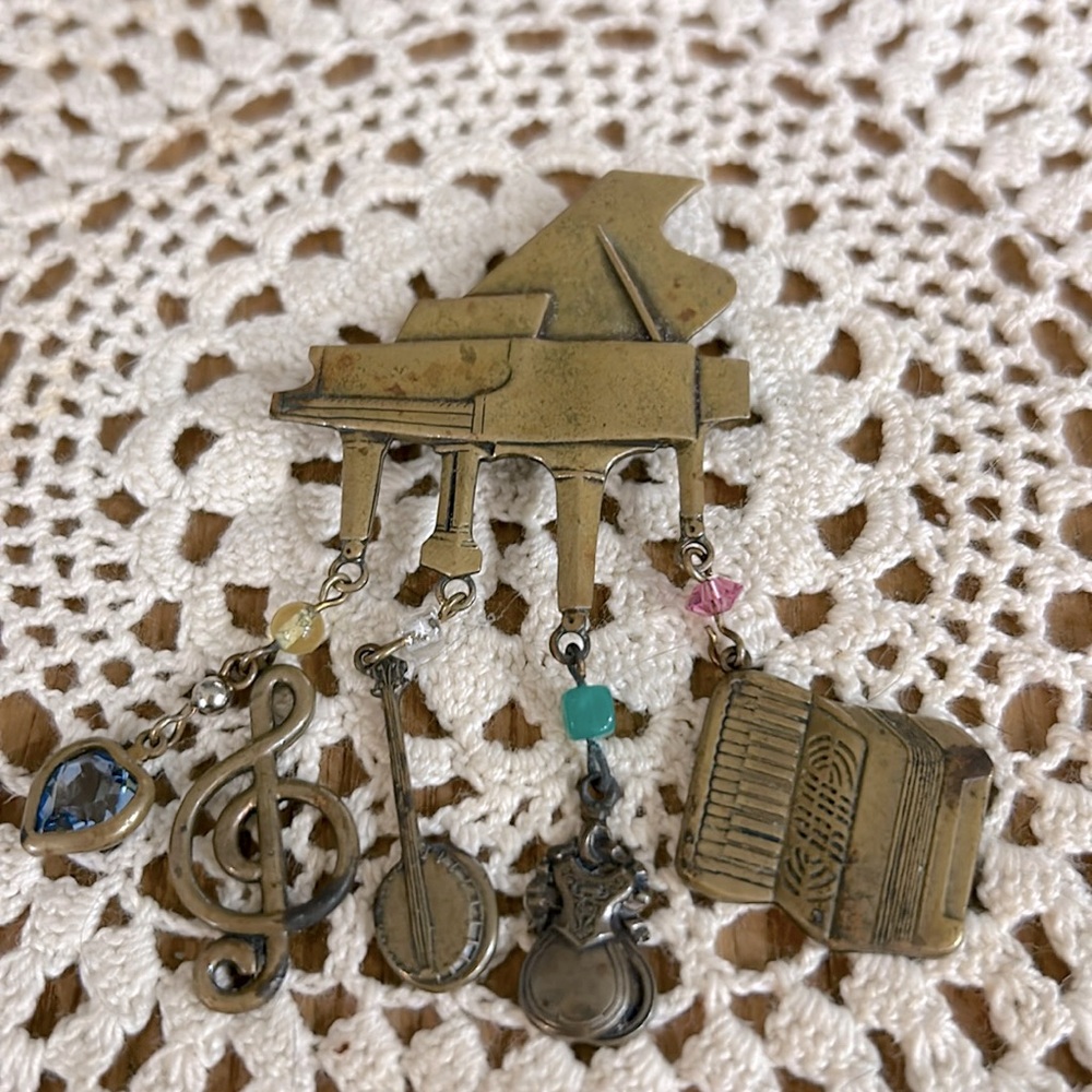 Vintage Brass Piano Brooch